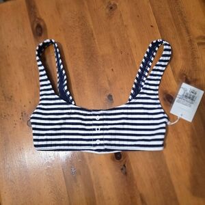Solid & Striped NWT The Elle button navy white striped bikini Top Only Sz small